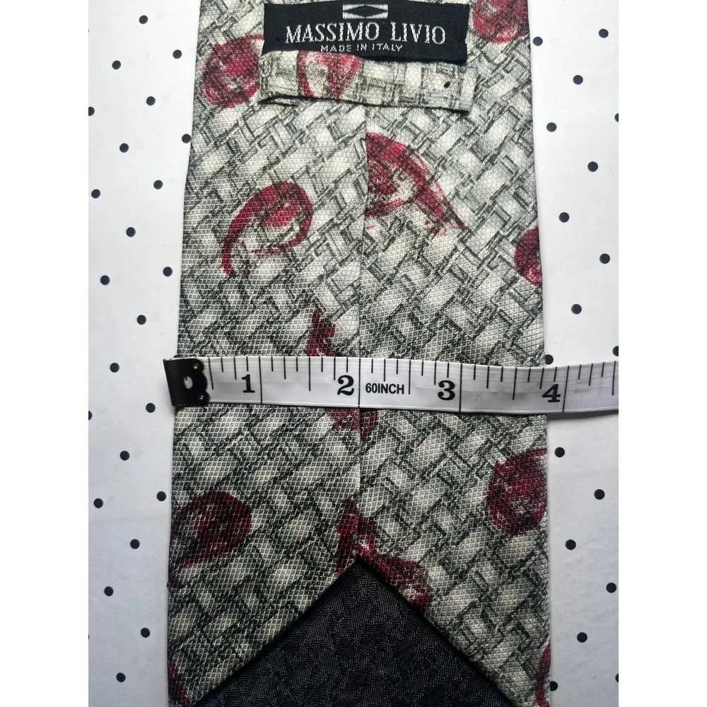Massimo Livio Mens Silk Tie Italy Sage Green Red Paisley Basketweave Textured